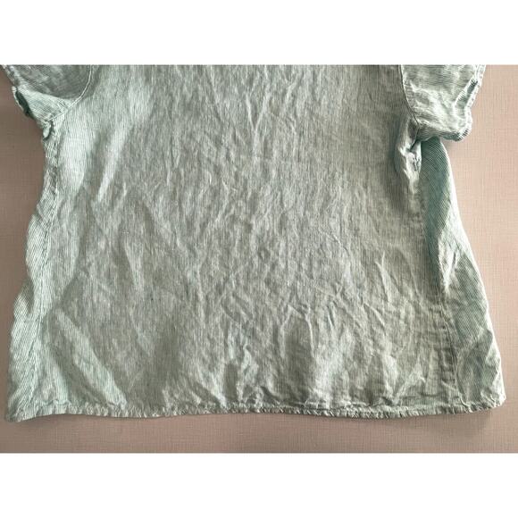 Flax Sz M Striped A-Line Swing Tunic Top Green Linen Lagenlook Artsy Breezy - Picture 11 of 14